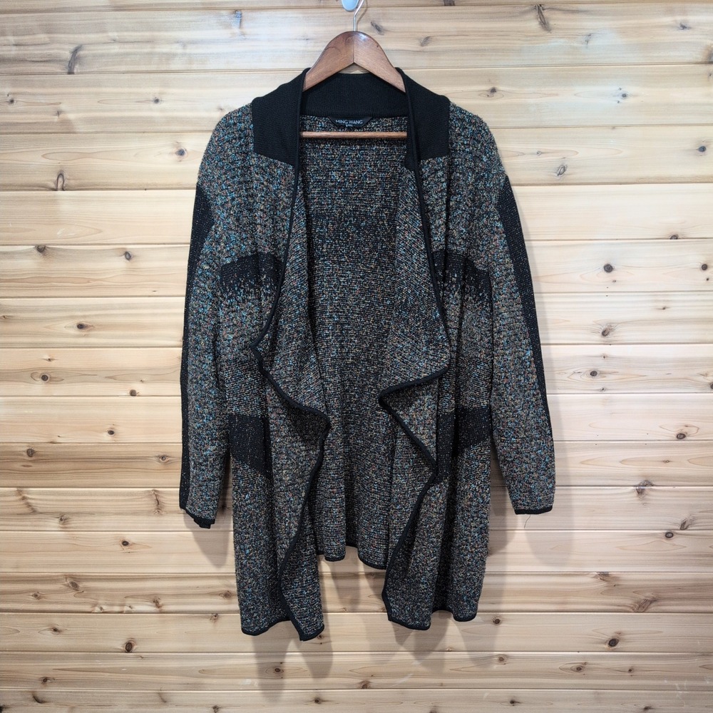 Ming Wang 2X Open Front Draped Cardigan Multi Color Textured Knit Sweater